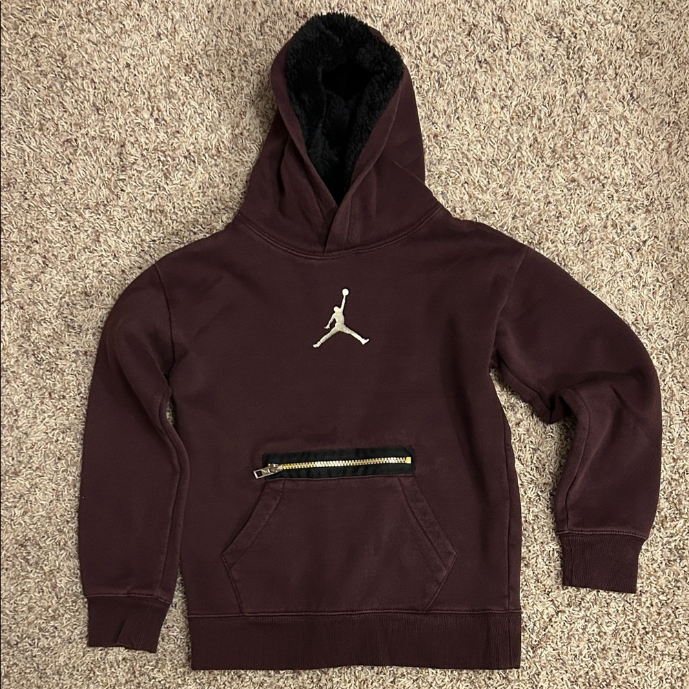 Kids Jordan Air Maroon Hoodie with gold Logo and gold Zipper